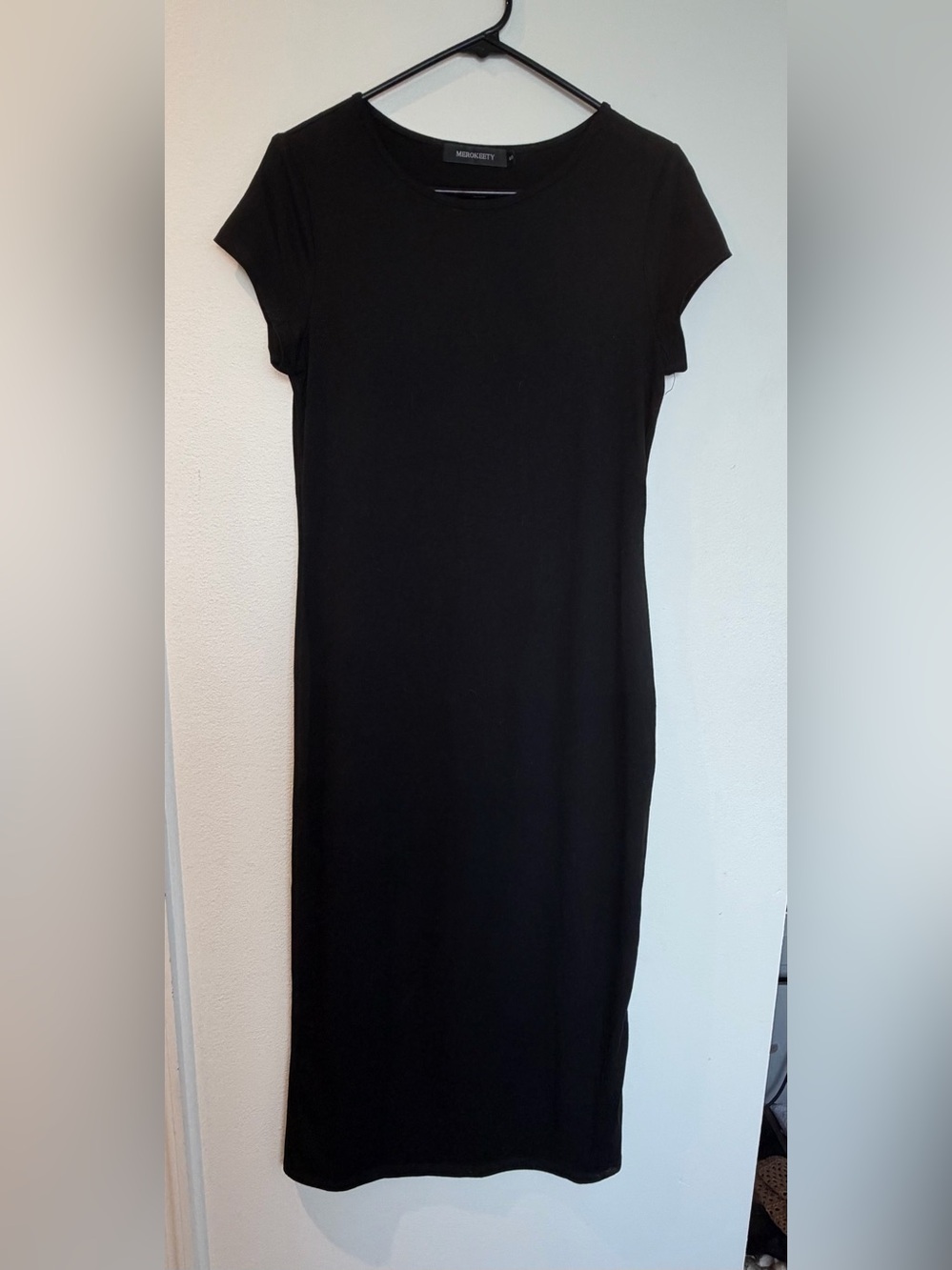 Merokeety Black Short Sleeve Maxi Dress